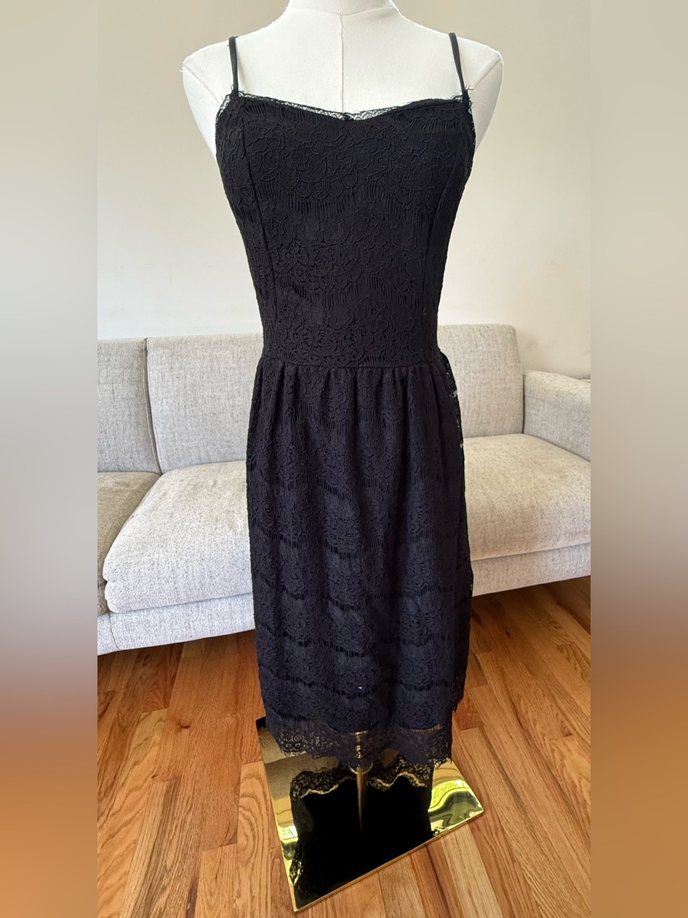 Black Lace Midi Slip Dress with Delicate Straps